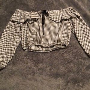 Plaid off the shoulder crop top